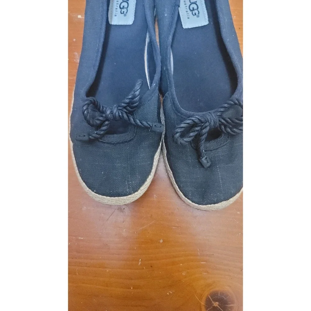 UGG AUSTRALIA WOMEN'S COMFORT SHEARLING LINE ESPADRILLA BOW FLAT SLIP ON BLACK S